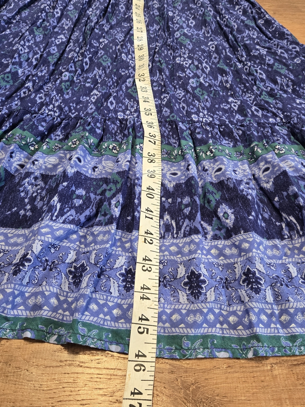 beachlunchlounge Blue Patterned Maxi Dress Puff Sleeve  Medium - Picture 6 of 7